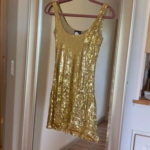 Gold sequin mini cocktail dress